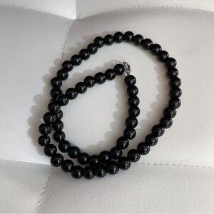 Black Agate Beaded Necklace – 7–8 mm, Hand-Strung, 45 cm
